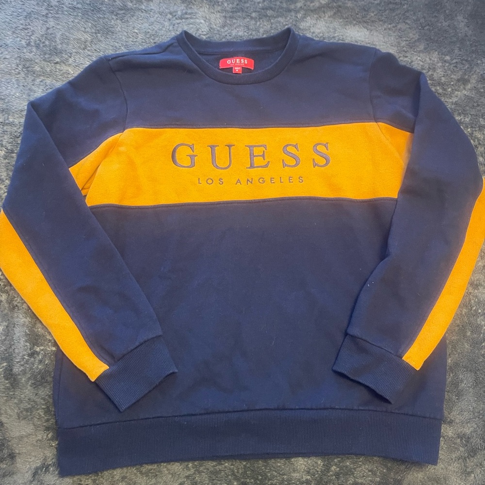GUESS Men's Crewneck Sweater in Navy and Orange